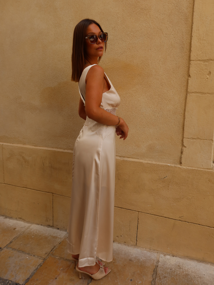 Robe longue fluide à dentelle - Golden hour