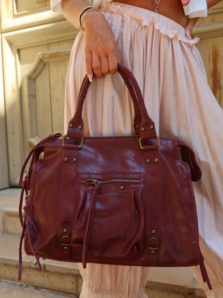 Sac en cuir bordeaux - Sunset collection
