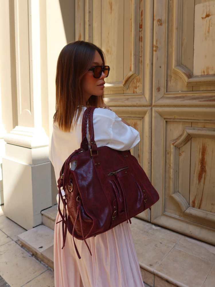 Sac en cuir bordeaux - Sunset collection