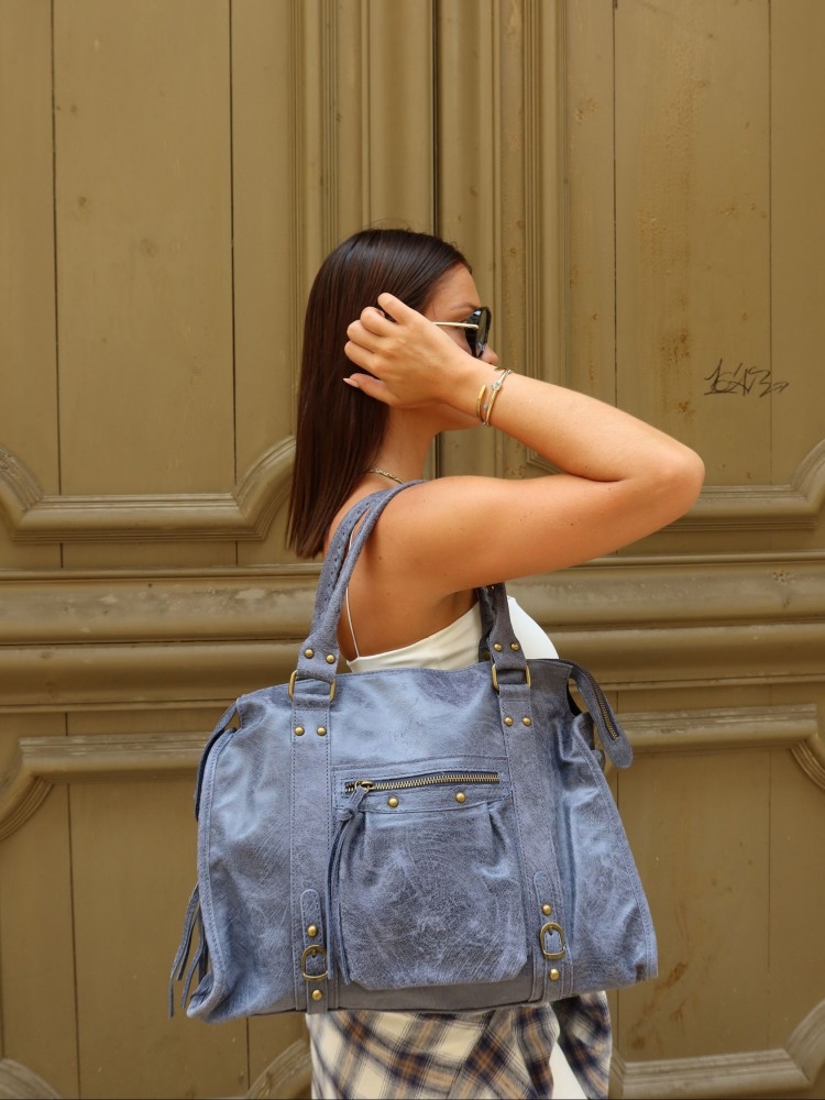 Sac en cuir bleu ciel - Sunset collection
