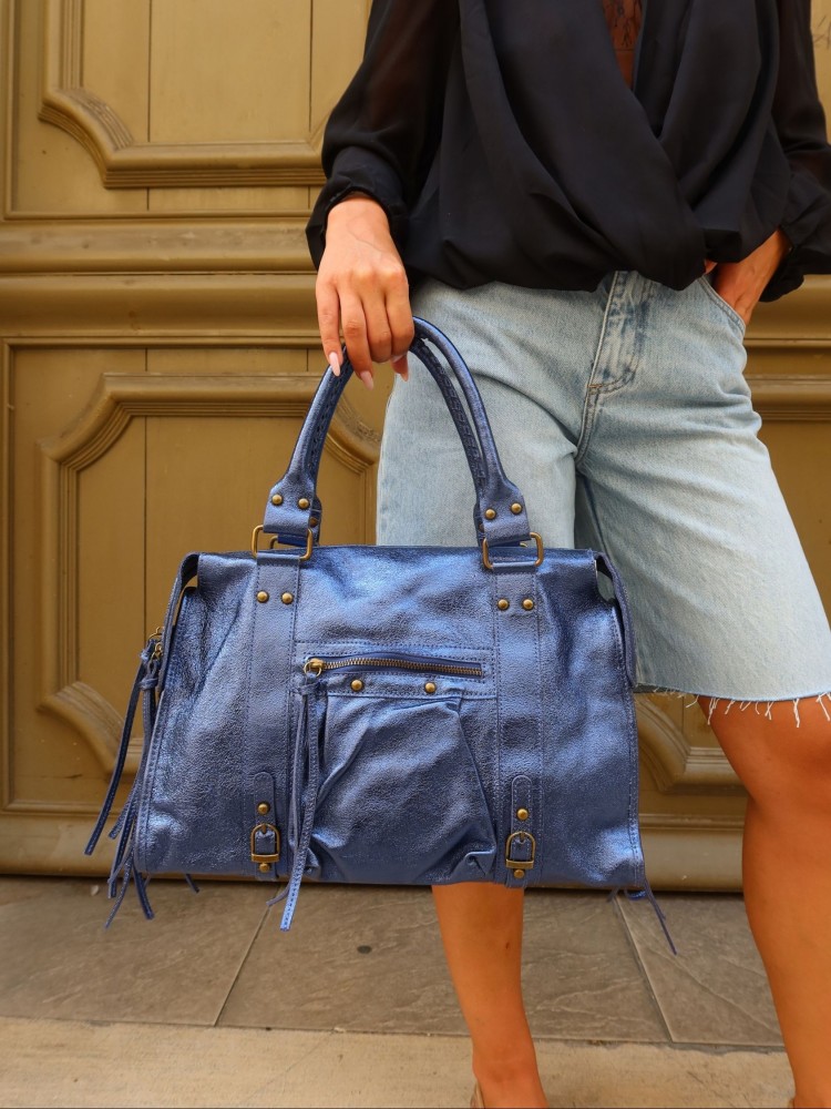 Sac en cuir bleu irisé - Sunset collection