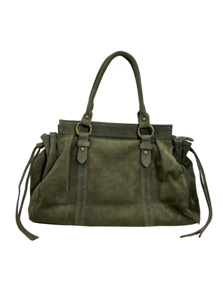 Sac en cuir suédine Léa kaki - Sunset collection
