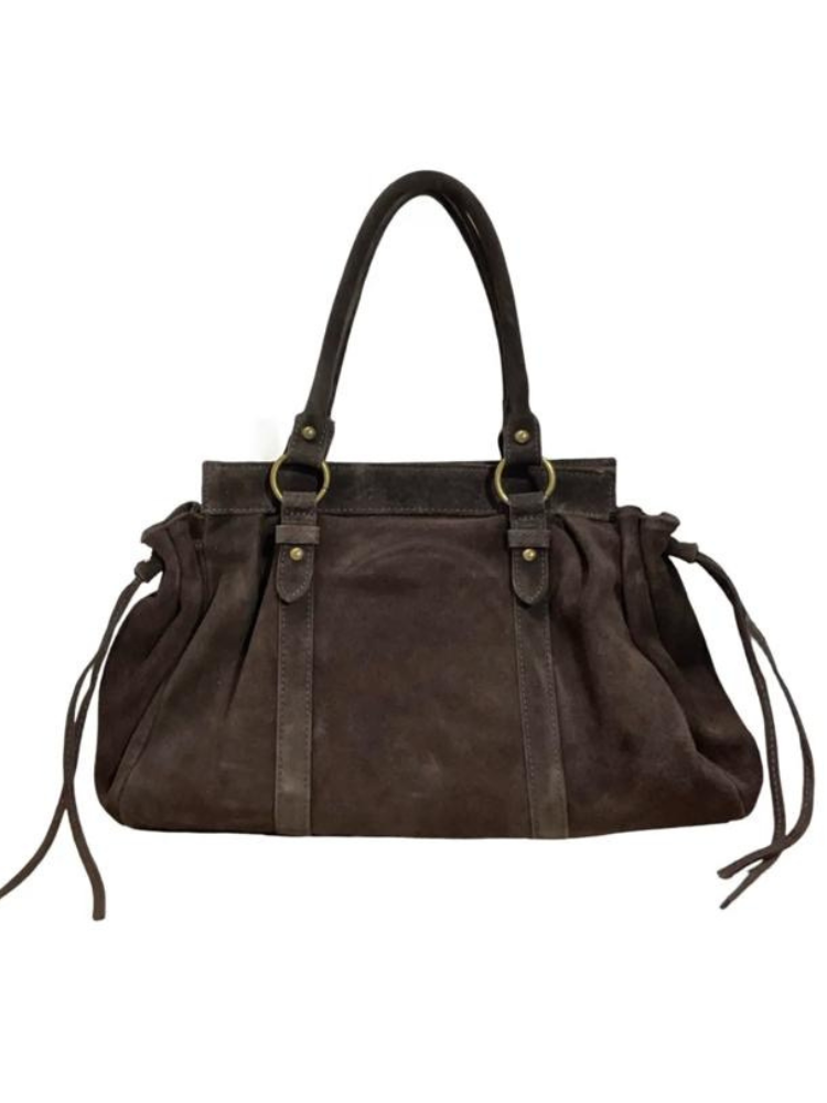 Sac en cuir suédine Léa choco - Sunset collection