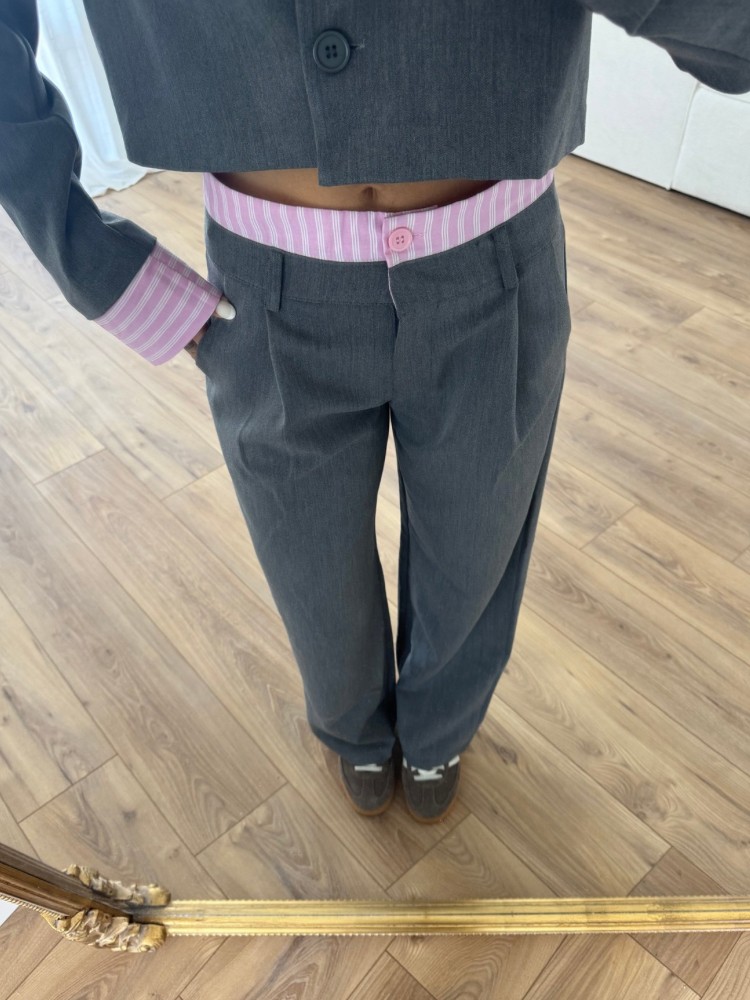 Pantalon gris avec détails chemise - French Retailers
