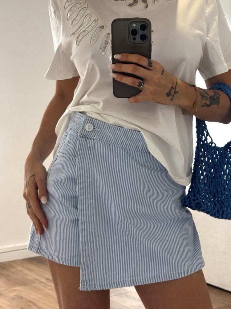 Jupe short à rayures bleu et blanc - French Retailers