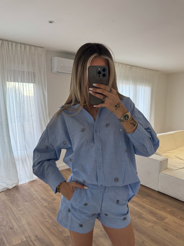 Pantalon à strass Bleu - French Retailers