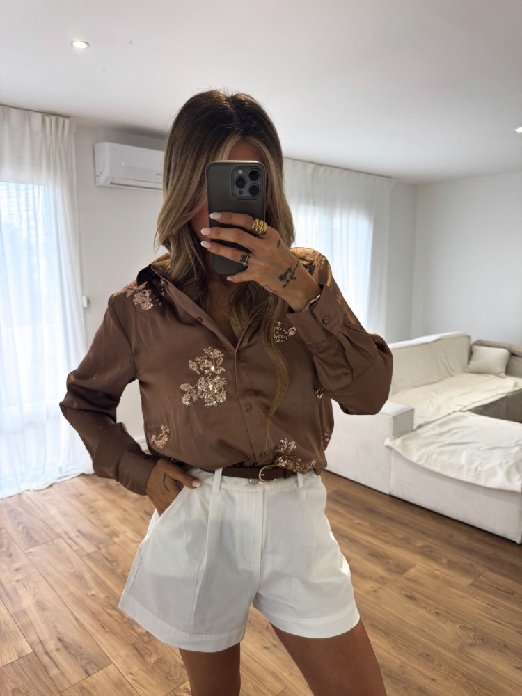 Chemise satinée avec détails strass - French Retailers