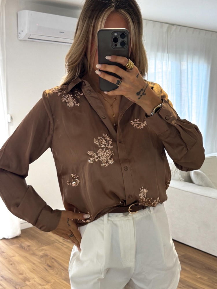Chemise satinée avec détails strass - French Retailers