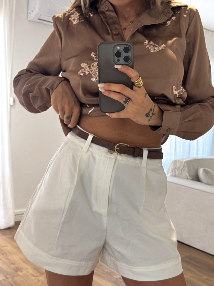 Short blanc avec ceinture marron - French retailers