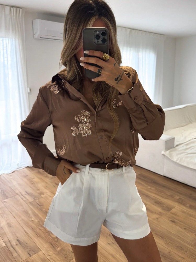 Short blanc avec ceinture marron - French retailers