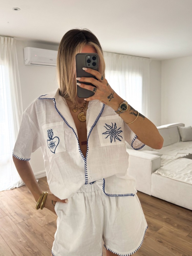 Short en lin avec détails marine - French Retailers
