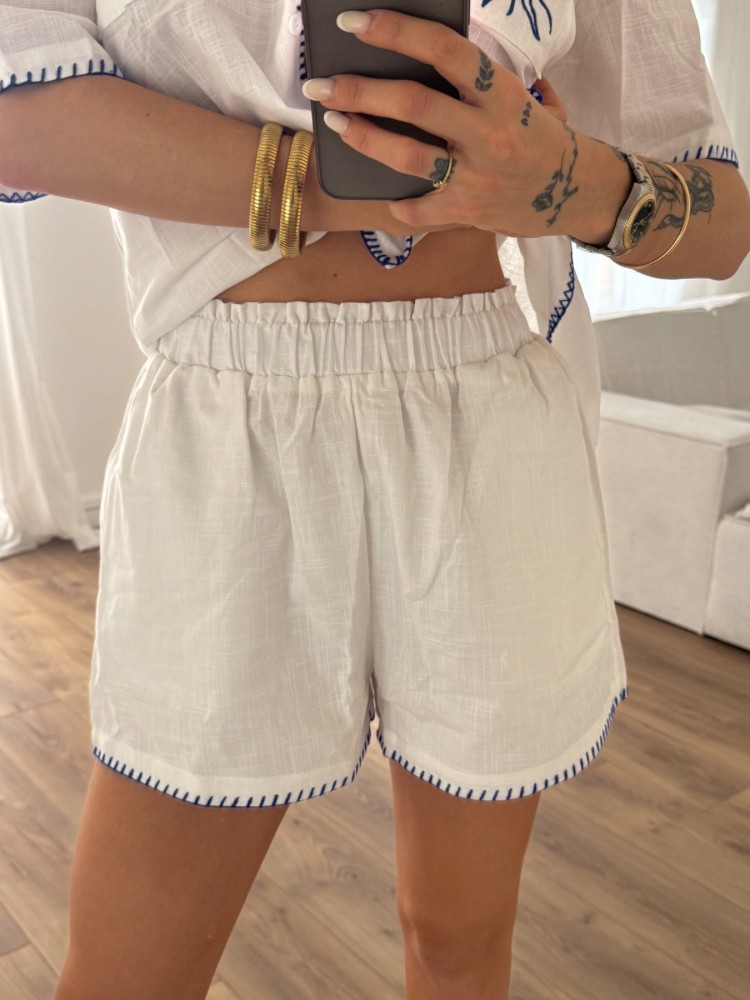 Short en lin avec détails marine - French Retailers
