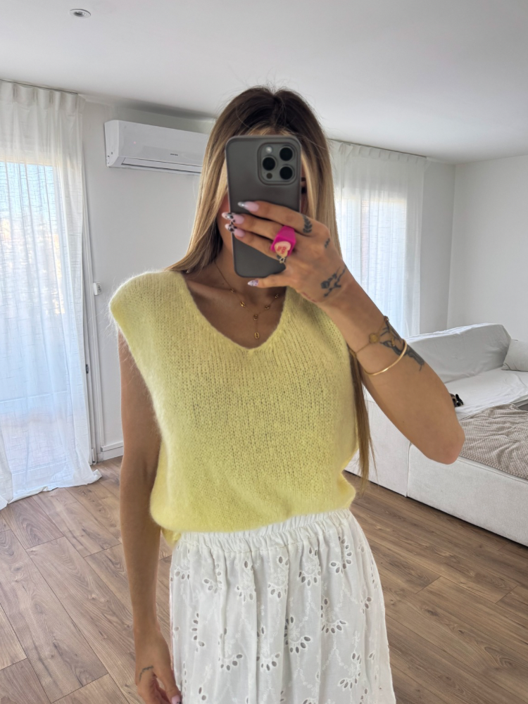 Pull col V sans manches jaune - French Retailers