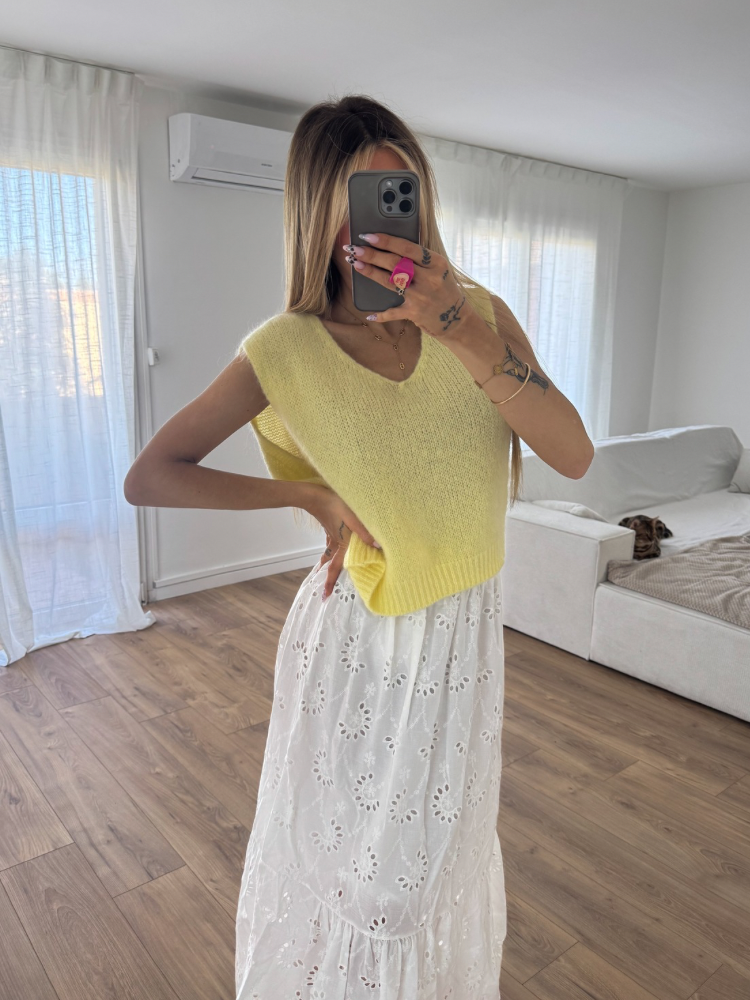 Pull col V sans manches jaune - French Retailers