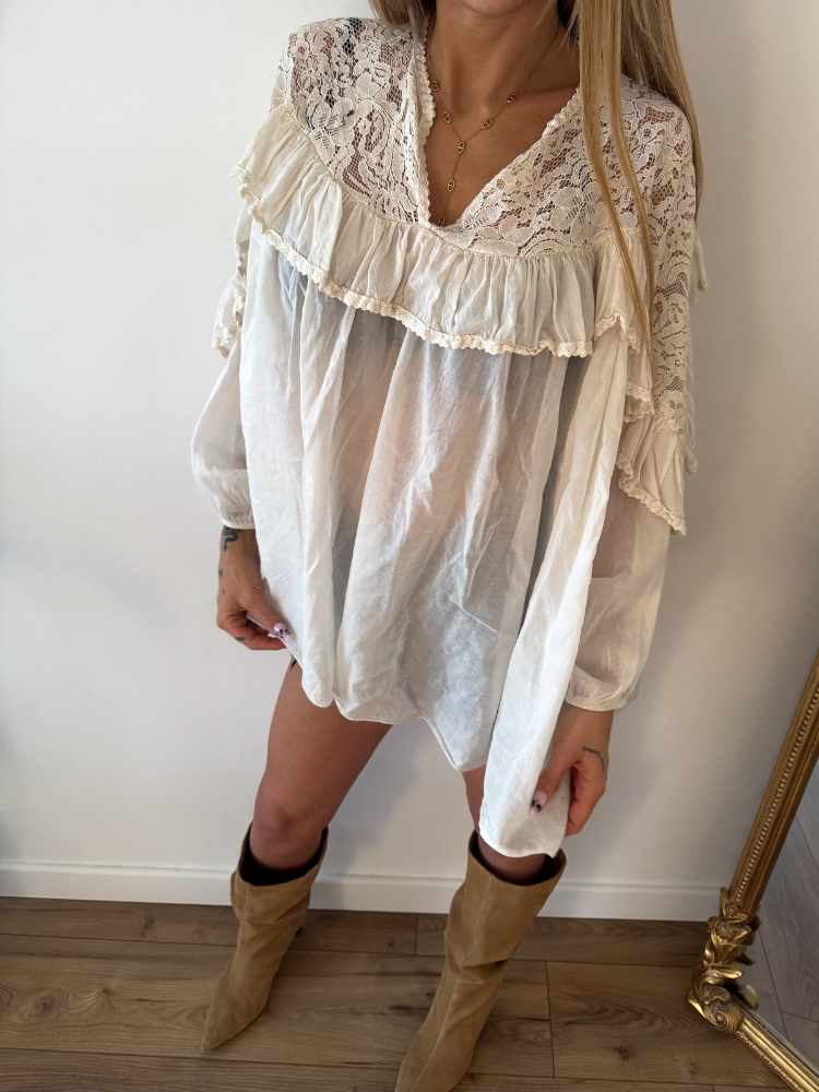 Blouse beige avec dentelle - French Retailers
