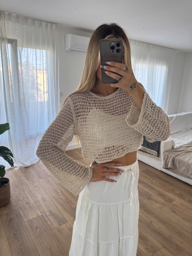 Top en crochet beige manches longues - French Retailers