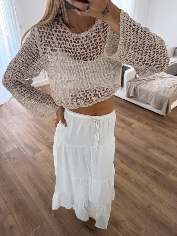 Top en crochet beige manches longues - French Retailers