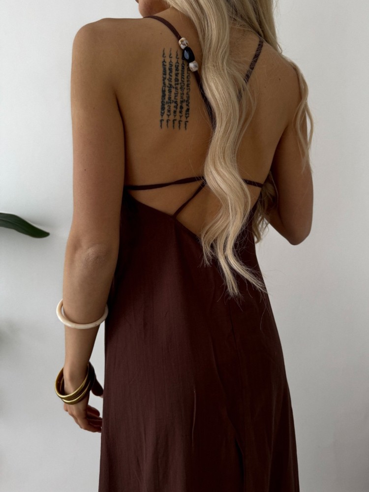 Robe longue chocolat à fines bretelles – French Retailers | Nîmes & Avignon