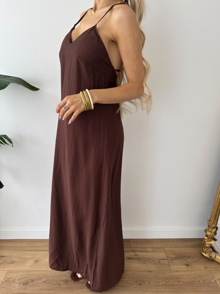 Robe longue chocolat à fines bretelles – French Retailers | Nîmes & Avignon