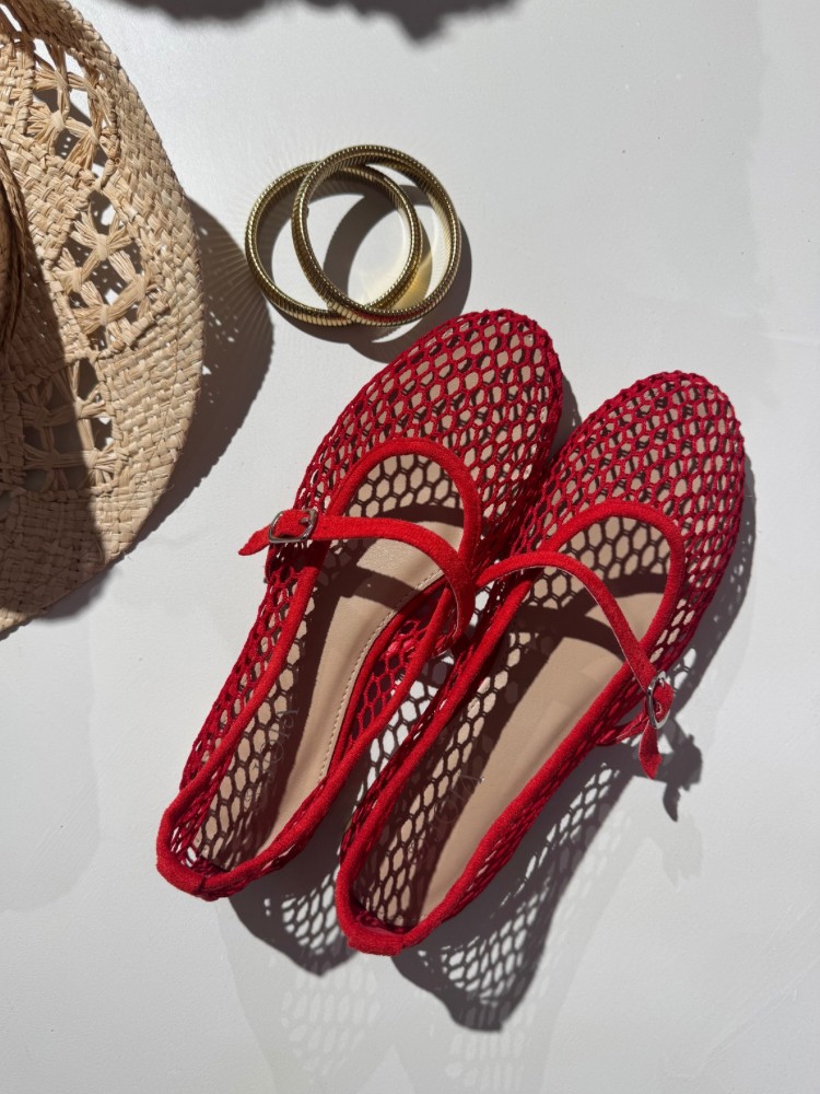 Ballerines rouges en maille filet femme – Style léger | French Retailers Nîmes & Avignon