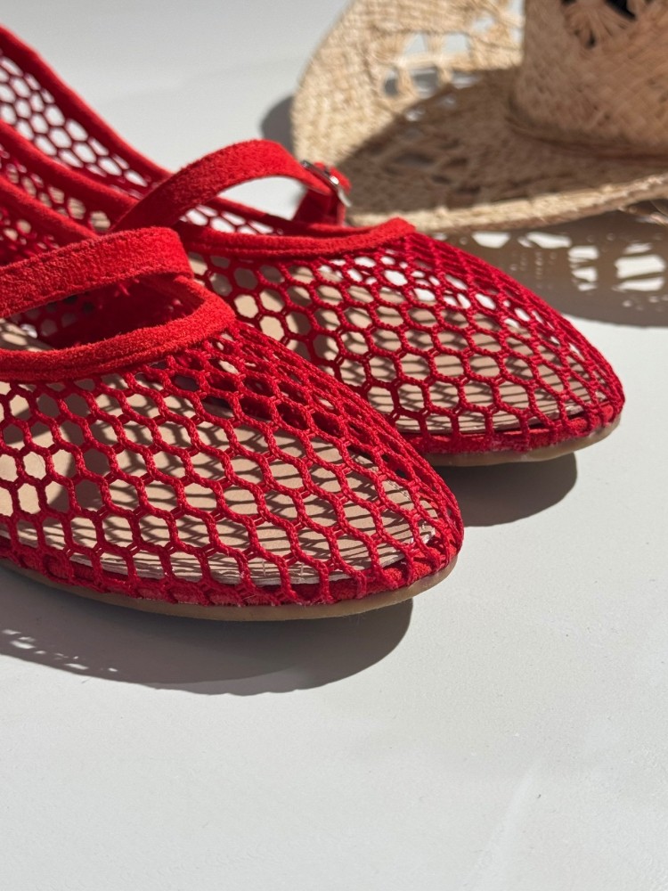 Ballerines rouges en maille filet femme – Style léger | French Retailers Nîmes & Avignon