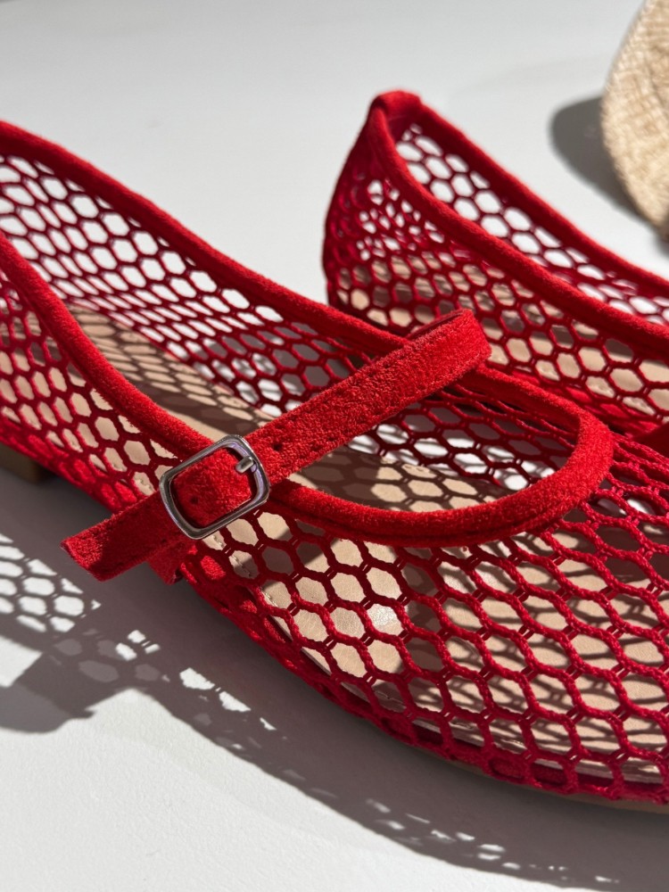 Ballerines rouges en maille filet femme – Style léger | French Retailers Nîmes & Avignon