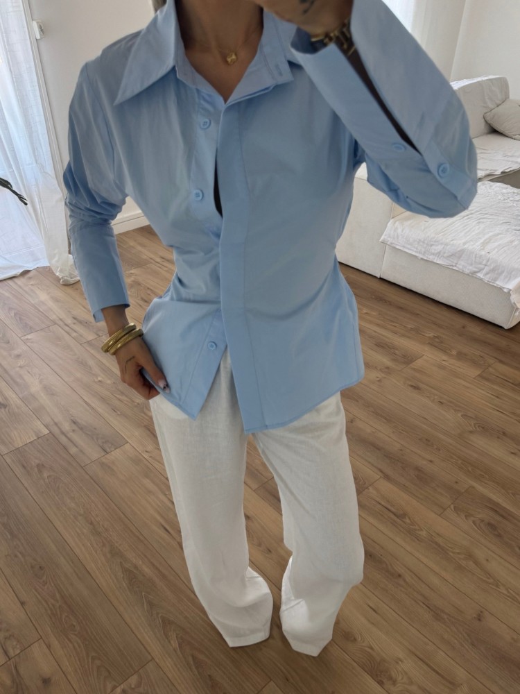 Chemisier Femme Bleu Clair avec Ceinture à Nouer – Élégance Modulable | French Retailers