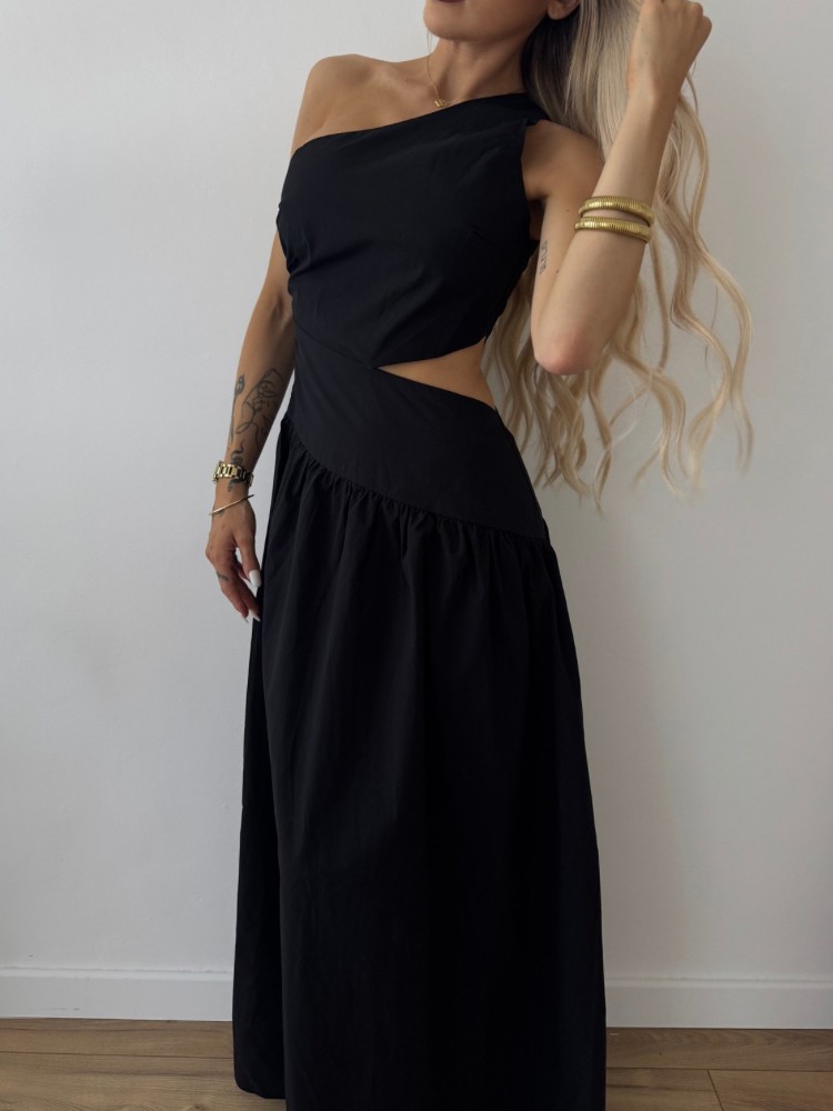 Robe noire longue asymétrique femme – French Retailers