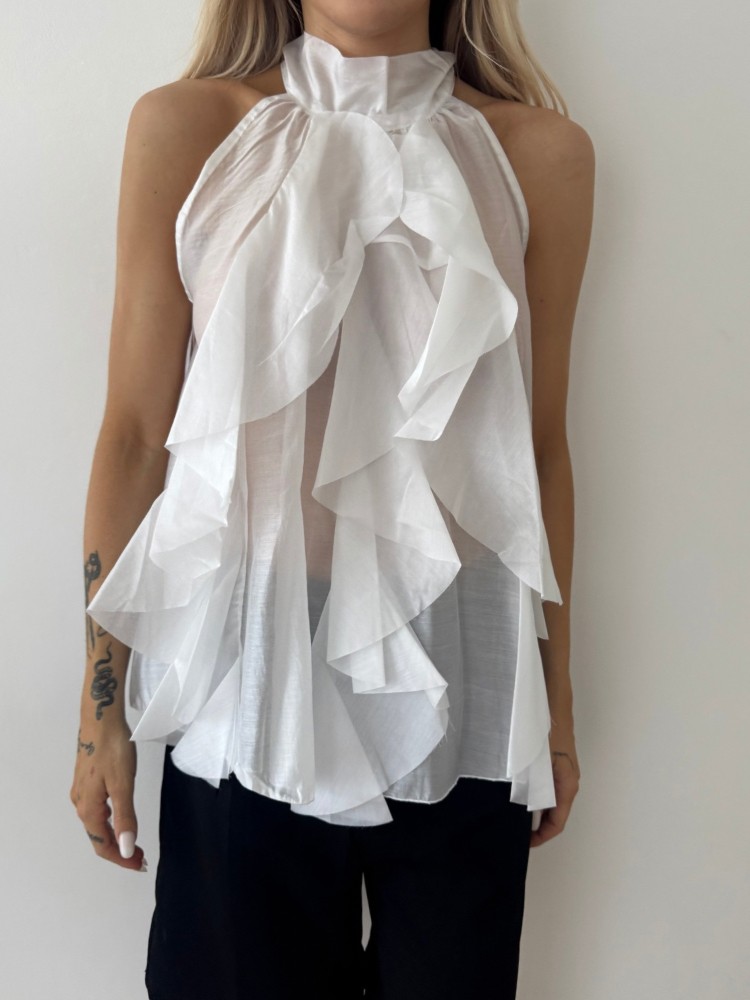 Top col noué avec volants transparents – French retailers