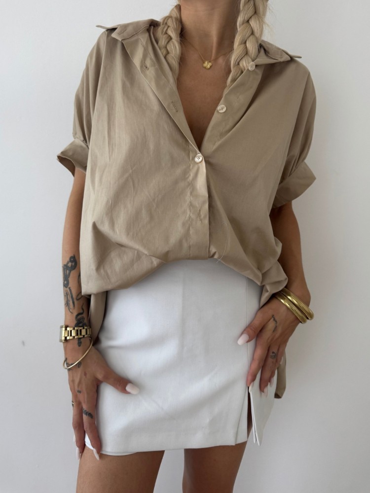 Chemise Oversize Beige à Manches Courtes – French Retailers