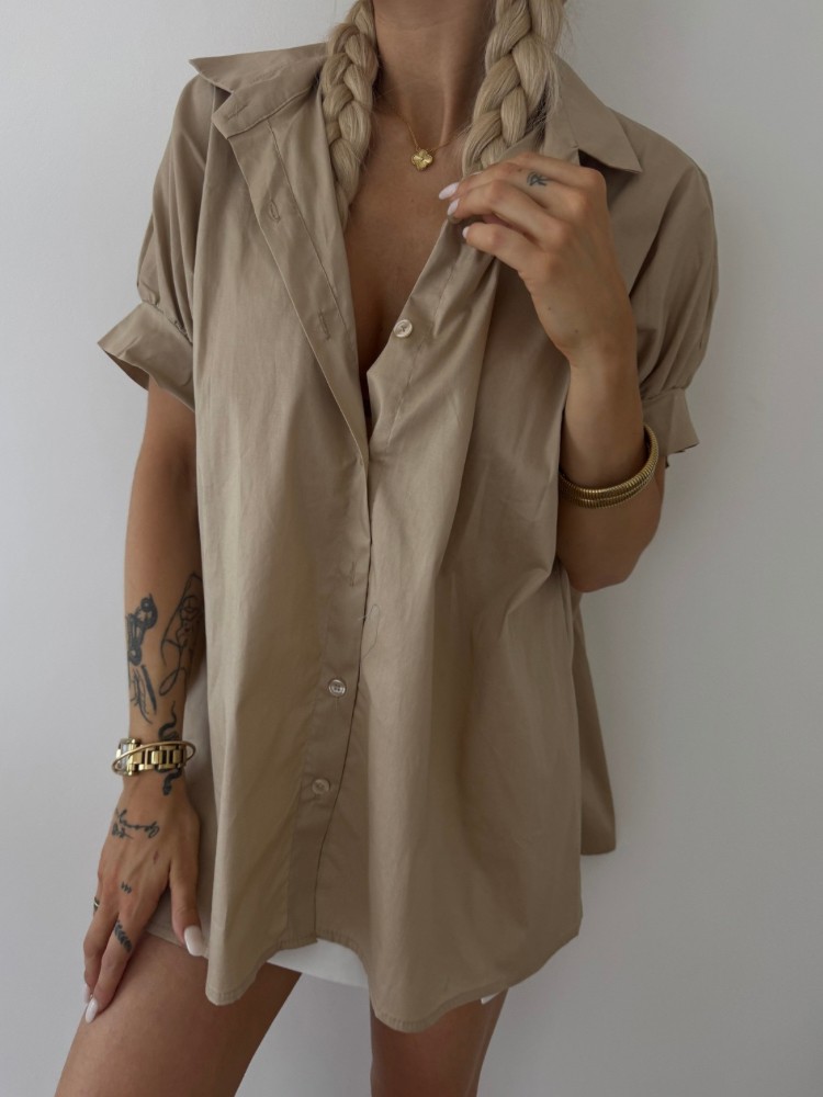 Chemise Oversize Beige à Manches Courtes – French Retailers