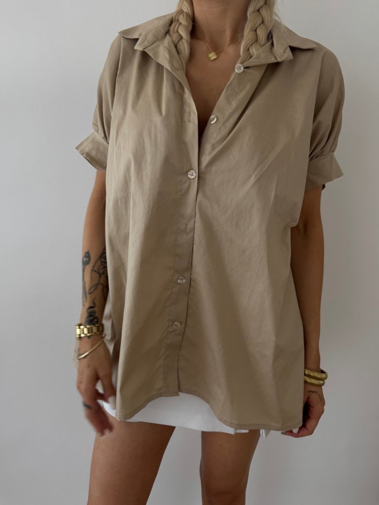 Chemise Oversize Beige à Manches Courtes – French Retailers