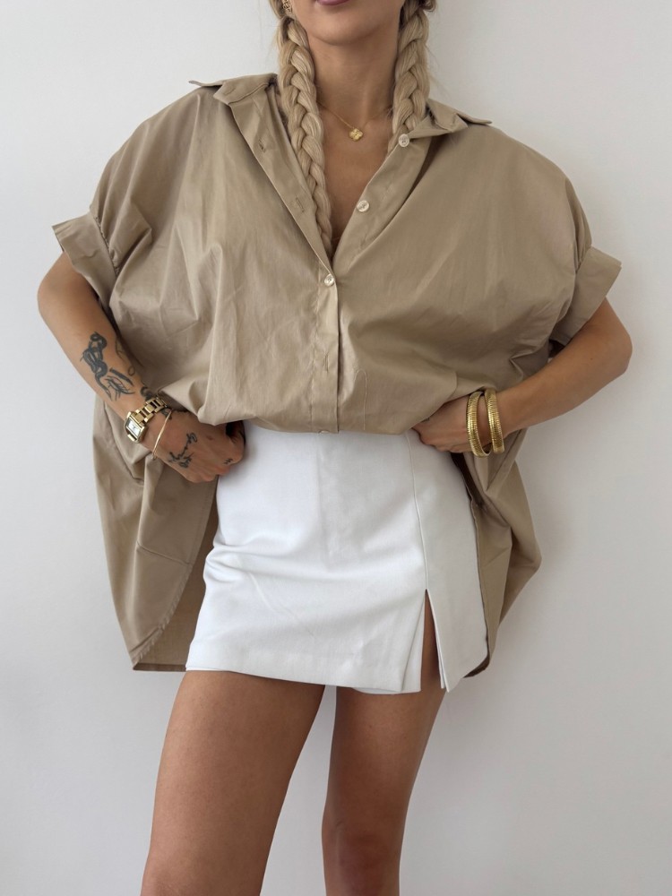 Chemise Oversize Beige à Manches Courtes – French Retailers
