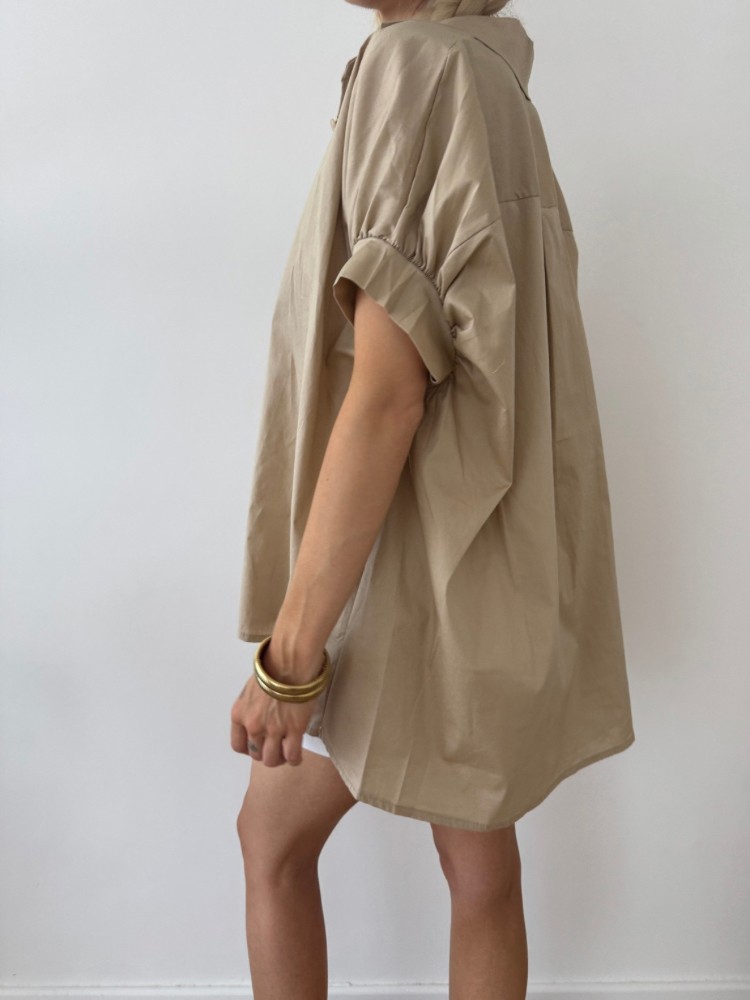 Chemise Oversize Beige à Manches Courtes – French Retailers