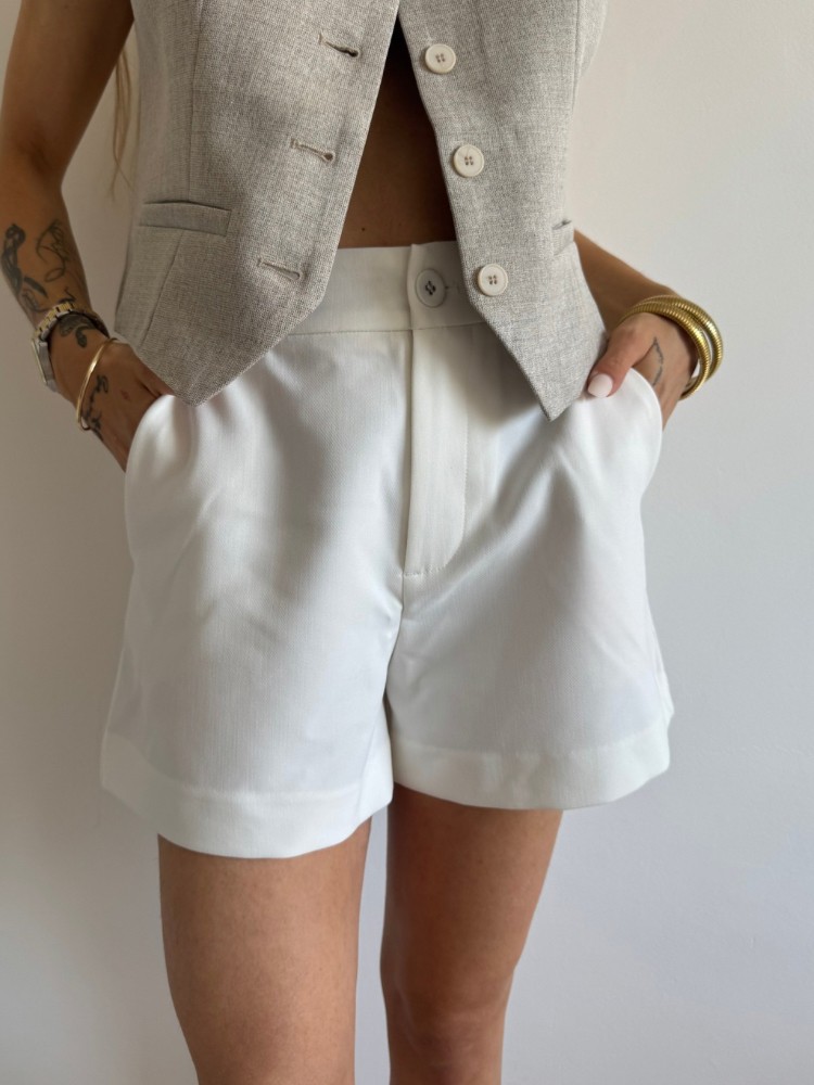 Short blanc structuré en coton mélangé – French Retailers