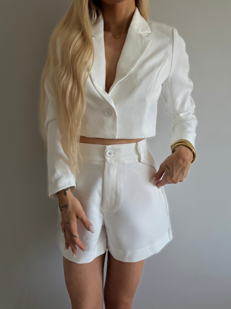 Veste crop blanche à col tailleur – French Retailers
