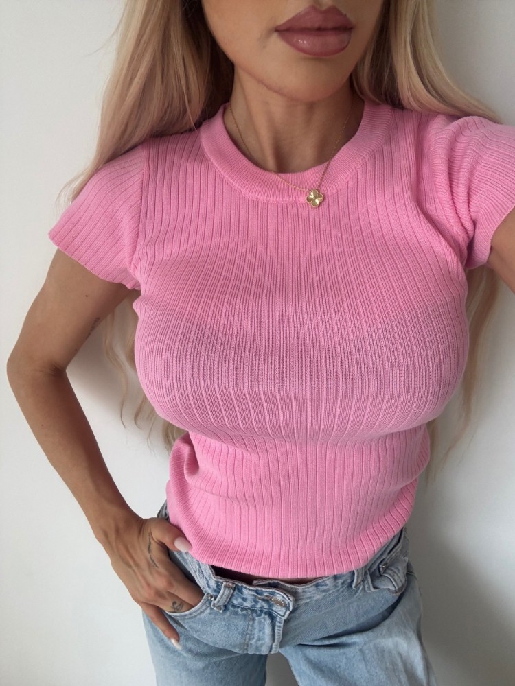 Top côtelé manches courtes – Jaune & Rose – French Retailers