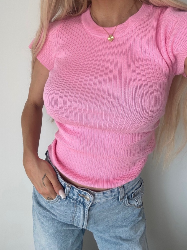 Top côtelé manches courtes – Jaune & Rose – French Retailers