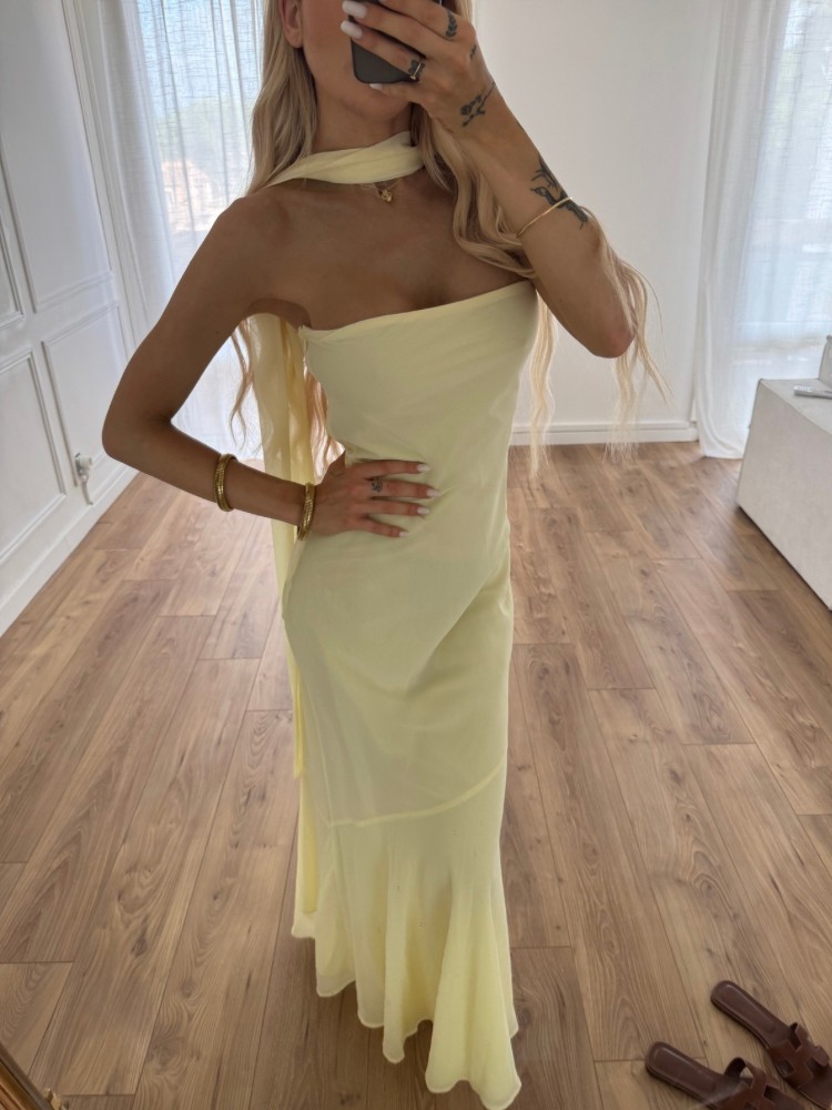 Robe bustier jaune avec écharpe - French retailers