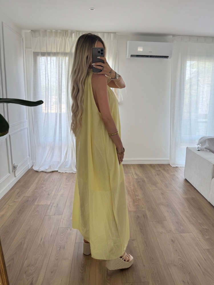 Robe longue jaune attache au cou - French retailers
