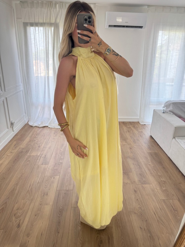 Robe longue jaune attache au cou - French retailers