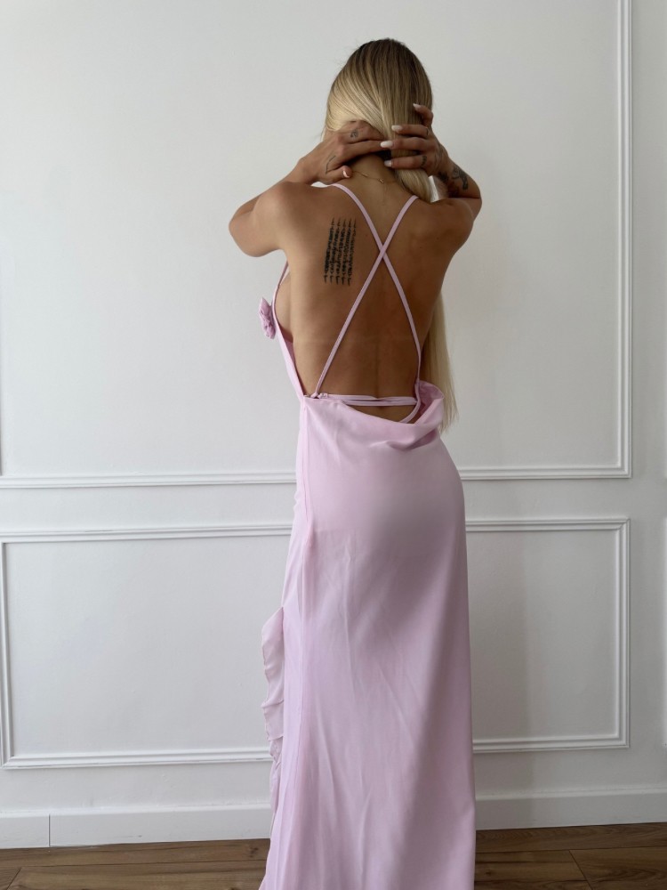 Robe longue dos nu rose pastel – Élégante & fluide | French Retailers