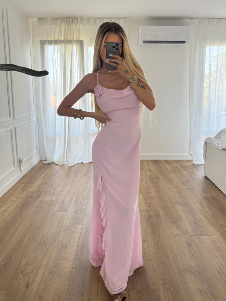 Robe longue dos nu rose pastel – Élégante & fluide | French Retailers