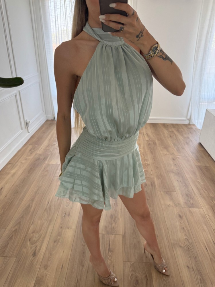 Robe courte dos nu en satin plissé – Édition été – Vert menthe ou Jaune pastel