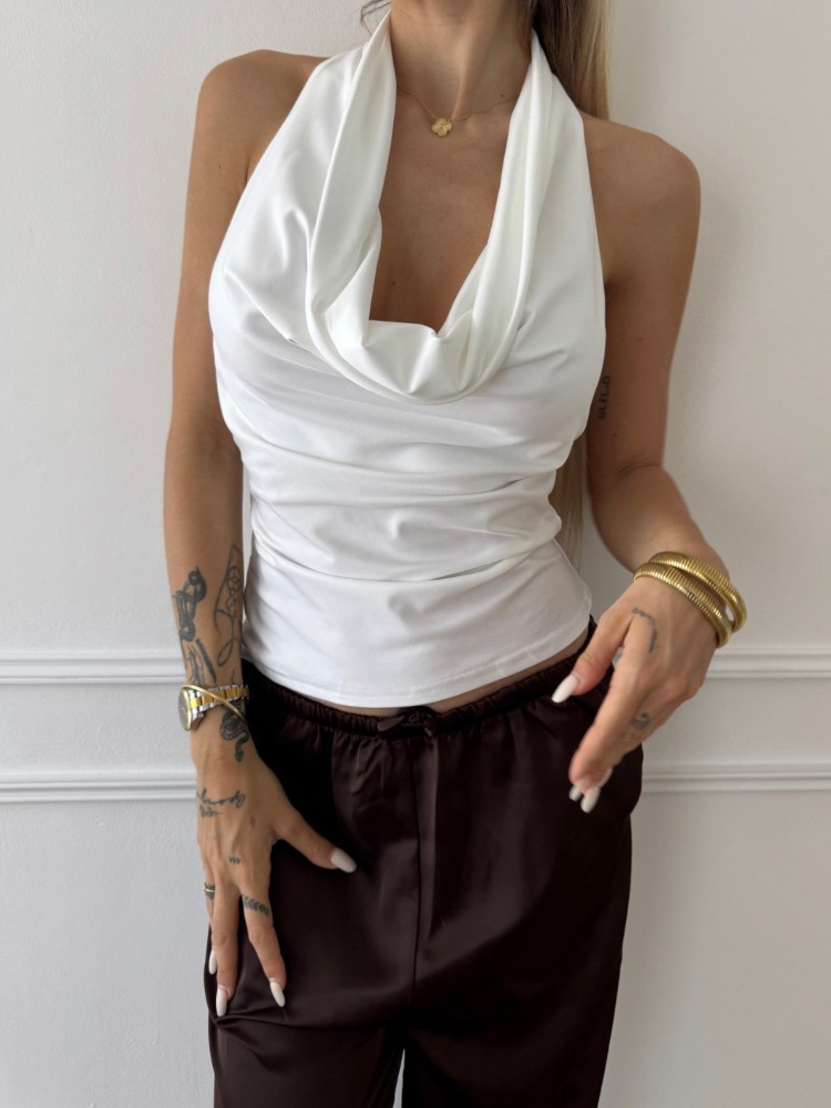 Top Col Bénitier Dos Nu – Chic & Élégant – Noir ou Blanc | French Retailers