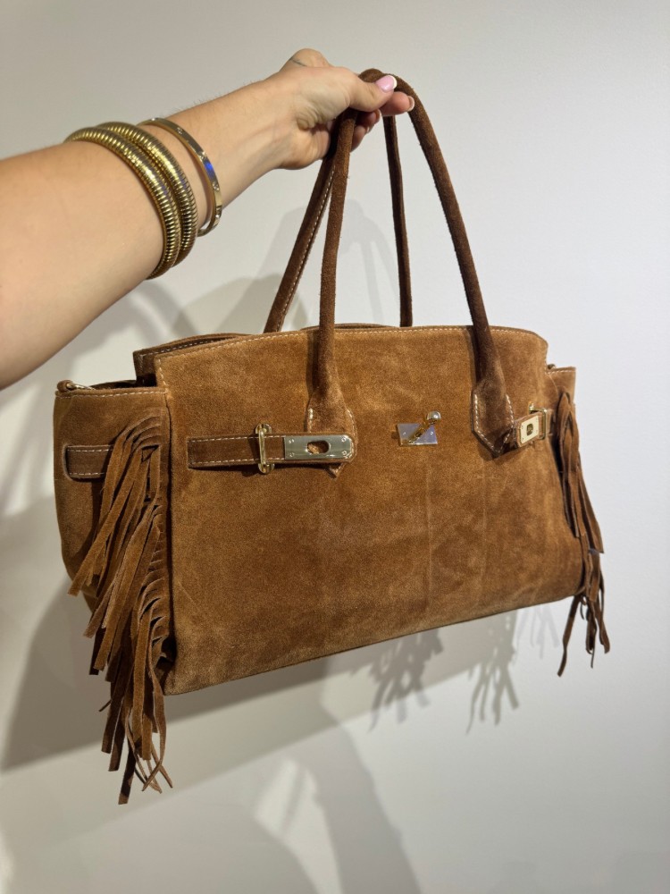 Sac à Main Femme Style luxe – Suédine Camel avec Franges