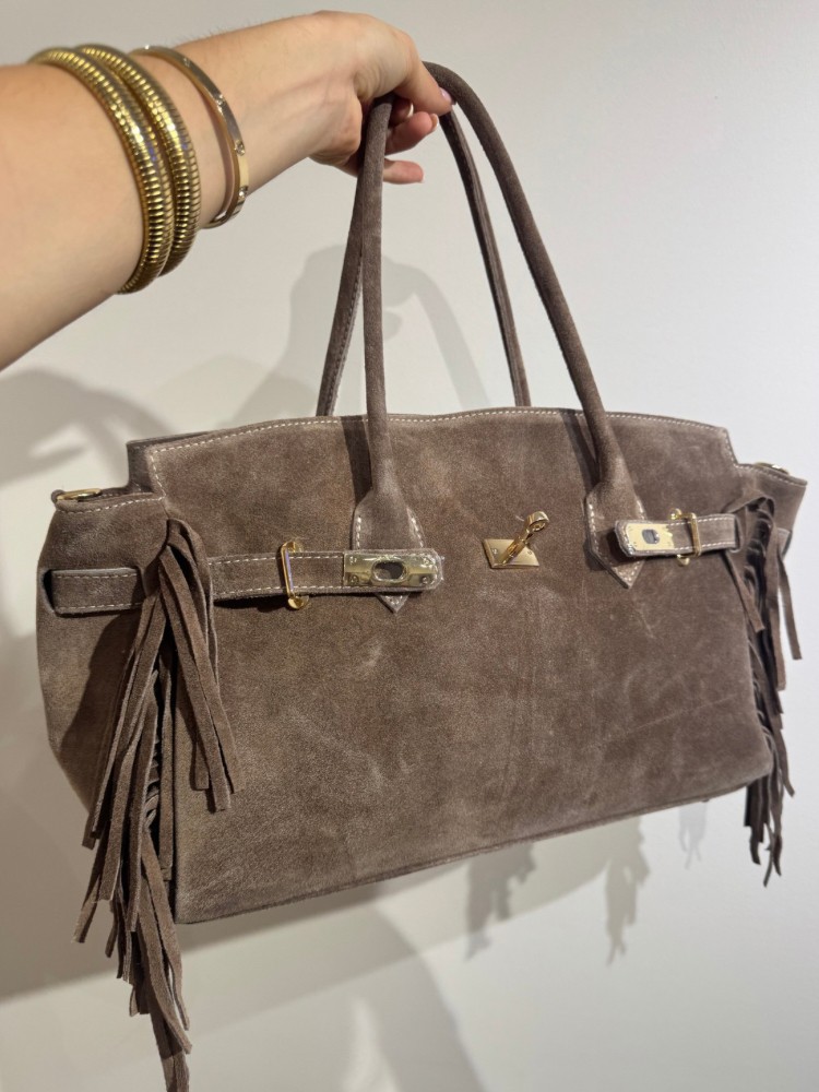 Sac à Main Femme Style luxe – Suédine Camel avec Franges