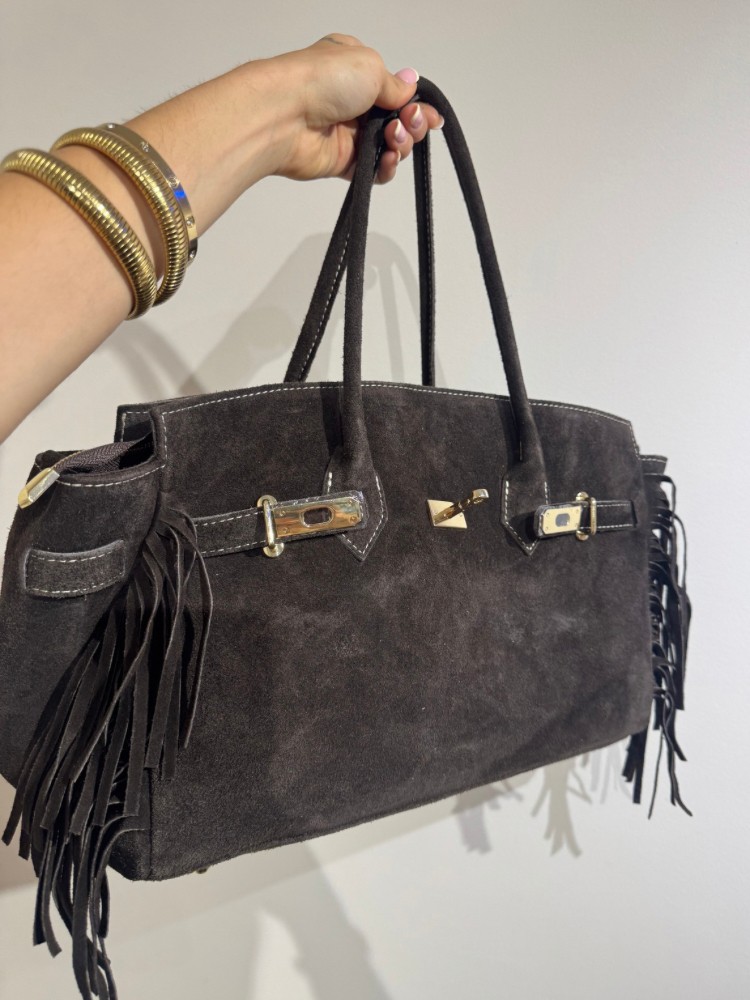 Sac à Main Femme Style luxe – Suédine Camel avec Franges