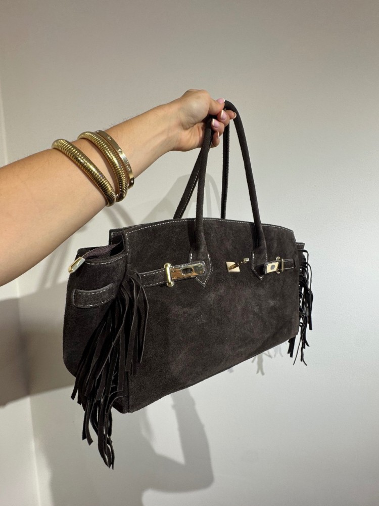 Sac à Main Femme Style luxe – Suédine Camel avec Franges