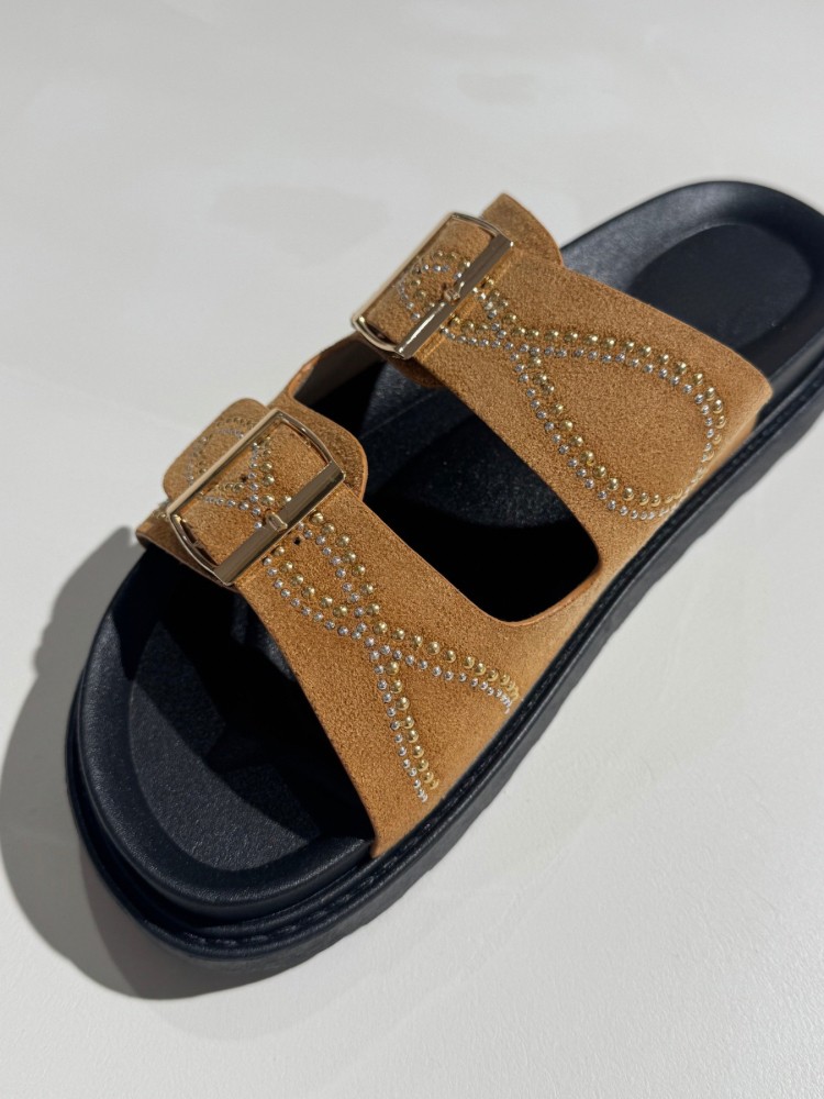 Sandales Femme à Boucles et Strass – Style Confort & Chic – Camel ou Noir
